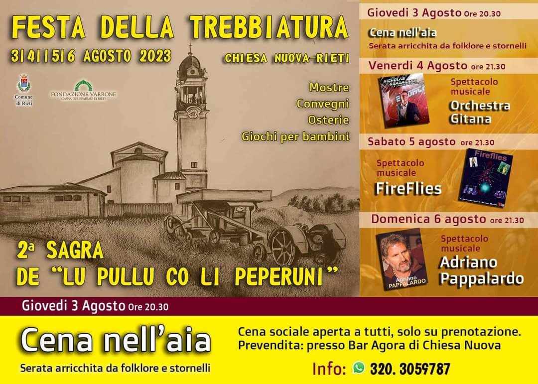 Rieti, dal 3 al 6 agosto torna la “Festa della trebbiatura” a Chiesa